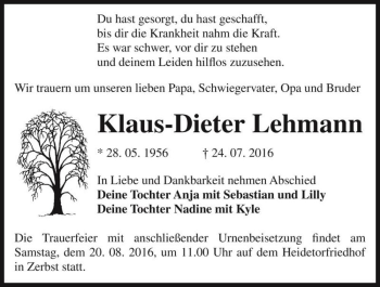 Traueranzeige von Klaus-Dieter Lehmann  von Magdeburger Volksstimme