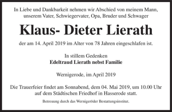 Traueranzeige von Klaus-Dieter Lierath  von Magdeburger Volksstimme
