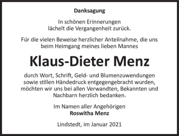 Traueranzeige von Klaus-Dieter Menz  von Magdeburger Volksstimme