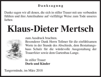 Traueranzeige von Klaus-Dieter Mertsch  von Magdeburger Volksstimme