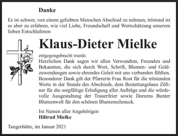 Traueranzeige von Klaus-Dieter Mielke  von Magdeburger Volksstimme