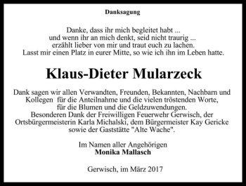 Traueranzeige von Klaus-Dieter Mularzeck  von Magdeburger Volksstimme