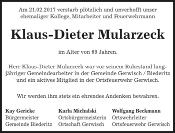 Traueranzeige von Klaus-Dieter Mularzeck  von Magdeburger Volksstimme