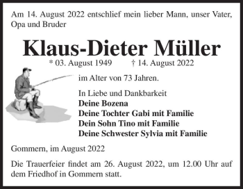 Traueranzeige von Klaus-Dieter Müller  von Magdeburger Volksstimme