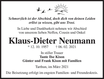 Traueranzeige von Klaus-Dieter Neumann  von Magdeburger Volksstimme