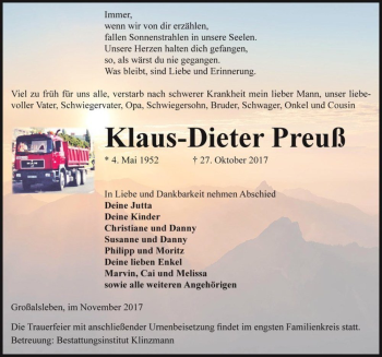 Traueranzeige von Klaus-Dieter Preuß  von Magdeburger Volksstimme