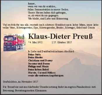 Traueranzeige von Klaus-Dieter Preuß  von Magdeburger Volksstimme