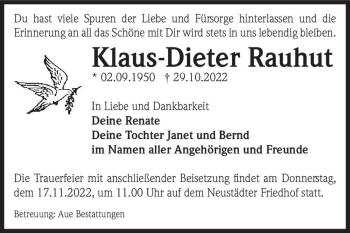 Traueranzeige von Klaus-Dieter Rauhut  von Magdeburger Volksstimme