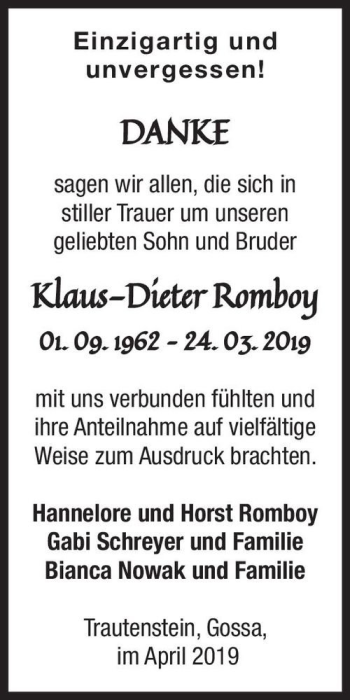 Traueranzeige von Klaus-Dieter Romboy  von Magdeburger Volksstimme