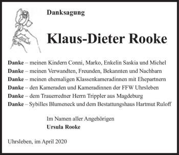 Traueranzeige von Klaus-Dieter Rooke  von Magdeburger Volksstimme