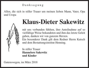 Traueranzeige von Klaus-Dieter Sakewitz  von Magdeburger Volksstimme