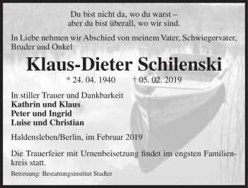 Traueranzeige von Klaus-Dieter Schielenski  von Magdeburger Volksstimme