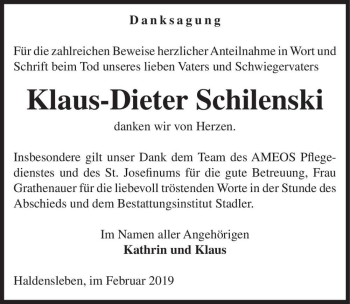 Traueranzeige von Klaus-Dieter Schilenski  von Magdeburger Volksstimme