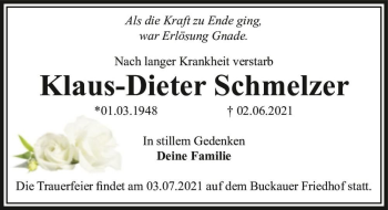 Traueranzeige von Klaus-Dieter Schmelzer  von Magdeburger Volksstimme