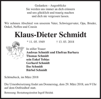 Traueranzeige von Klaus-Dieter Schmidt  von Magdeburger Volksstimme