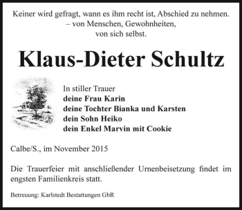 Traueranzeige von Klaus-Dieter Schultz  von Magdeburger Volksstimme