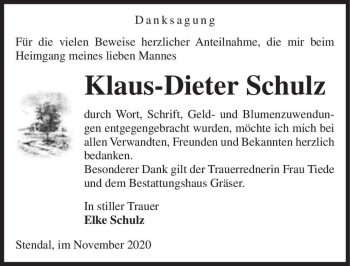 Traueranzeige von Klaus-Dieter Schulz  von Magdeburger Volksstimme