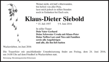 Traueranzeige von Klaus-Dieter Siebold  von Magdeburger Volksstimme