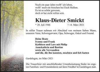 Traueranzeige von Klaus-Dieter Smickt  von Magdeburger Volksstimme
