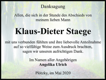 Traueranzeige von Klaus-Dieter Staeger  von Magdeburger Volksstimme
