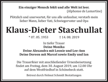 Traueranzeige von Klaus-Dieter Staschullat  von Magdeburger Volksstimme