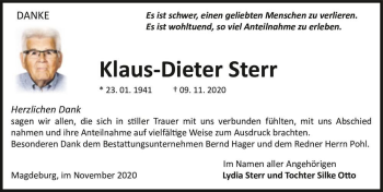 Traueranzeige von Klaus-Dieter Sterr  von Magdeburger Volksstimme