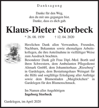 Traueranzeige von Klaus-Dieter Storbeck  von Magdeburger Volksstimme