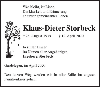 Traueranzeige von Klaus-Dieter Storbeck  von Magdeburger Volksstimme