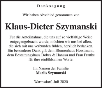 Traueranzeige von Klaus-Dieter Szymanski  von Magdeburger Volksstimme