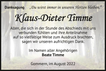 Traueranzeige von Klaus-Dieter Timme  von Magdeburger Volksstimme