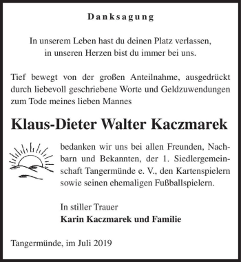 Traueranzeige von Klaus-Dieter Walter Kaczmarek  von Magdeburger Volksstimme
