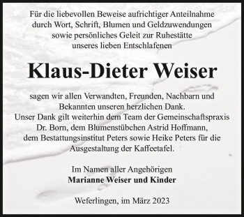 Traueranzeige von Klaus-Dieter Weiser  von Magdeburger Volksstimme