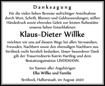 Traueranzeige von Klaus-Dieter Willke  von Magdeburger Volksstimme