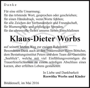 Traueranzeige von Klaus-Dieter Worbs  von Magdeburger Volksstimme