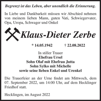 Traueranzeige von Klaus-Dieter Zerbe  von Magdeburger Volksstimme