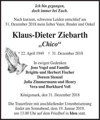 Traueranzeige von Klaus-Dieter Ziebarth 