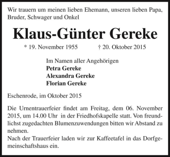 Traueranzeige von Klaus-Günter Gereke  von Magdeburger Volksstimme