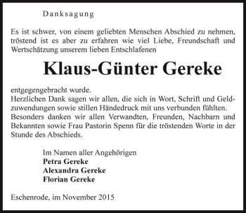 Traueranzeige von Klaus-Günter Gereke  von Magdeburger Volksstimme