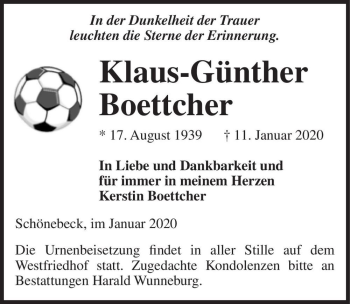 Traueranzeige von Klaus-Günther Boettcher  von Magdeburger Volksstimme