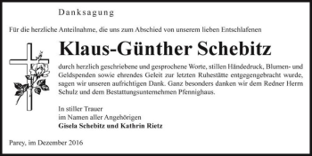 Traueranzeige von Klaus-Günther Schebitz  von Magdeburger Volksstimme