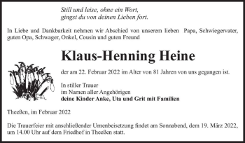 Traueranzeige von Klaus-Henning Heine  von Magdeburger Volksstimme