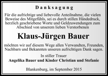 Traueranzeige von Klaus-Jürgen Bauer  von Magdeburger Volksstimme