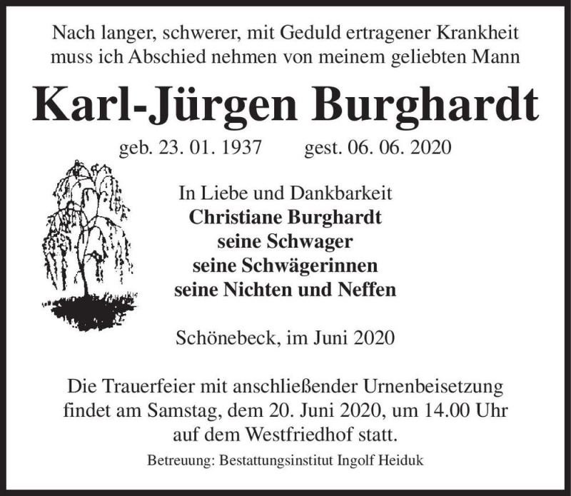  Traueranzeige für Klaus-Jürgen Burghardt  vom 13.06.2020 aus Magdeburger Volksstimme