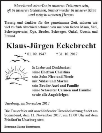 Traueranzeige von Klaus-Jürgen Eckebrecht  von Magdeburger Volksstimme