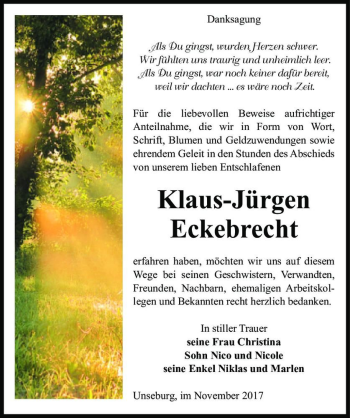 Traueranzeige von Klaus-Jürgen Eckebrecht  von Magdeburger Volksstimme