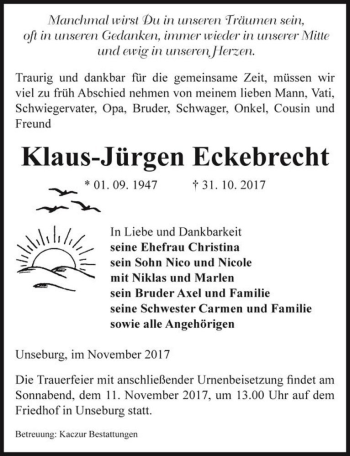 Traueranzeige von Klaus-Jürgen Eckebrecht  von Magdeburger Volksstimme