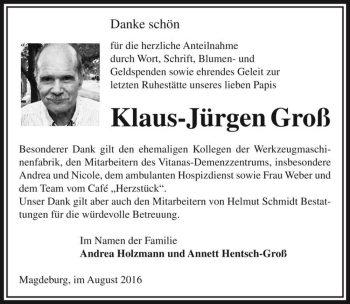 Traueranzeige von Klaus-Jürgen Groß  von Magdeburger Volksstimme