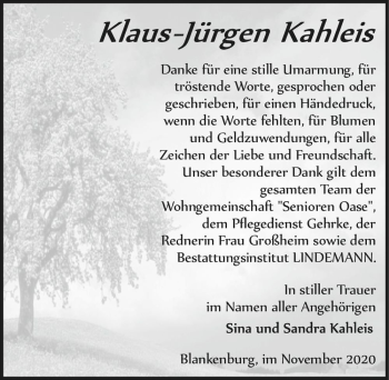 Traueranzeige von Klaus-Jürgen Kahleis  von Magdeburger Volksstimme