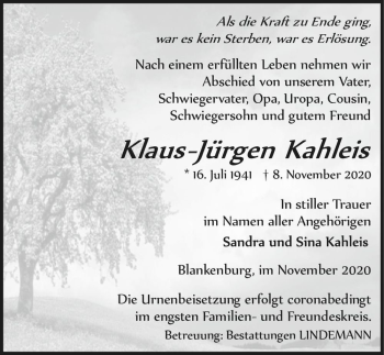Traueranzeige von Klaus-Jürgen Kahleis  von Magdeburger Volksstimme