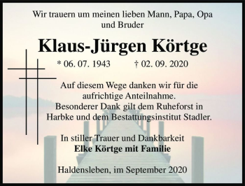 Traueranzeige von Klaus-Jürgen Körtge  von Magdeburger Volksstimme